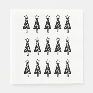 Christmas Trees  Paper Napkins, Black & White  Napkin