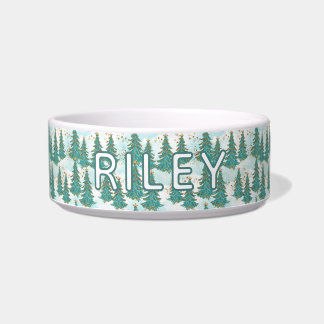Christmas Trees Pattern Personalised Dog Bowl
