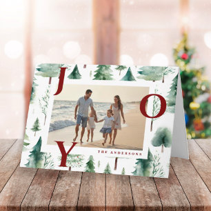 Christmas Trees Pattern Photo Red Joy Folded  Announcement