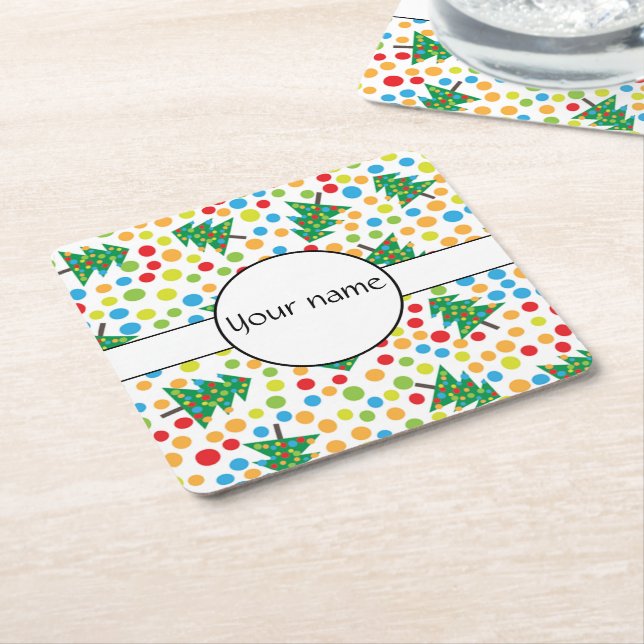 Christmas trees pattern square paper coaster (Angled)