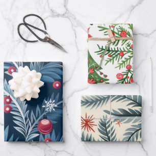 Christmas trees pattern wrapping paper sheet