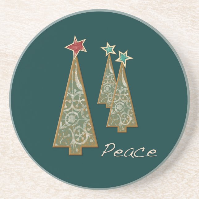 Christmas Trees-Peace/Green Coaster (Front)