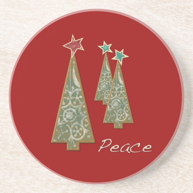 Christmas Trees-Peace/Red Coaster (Front)