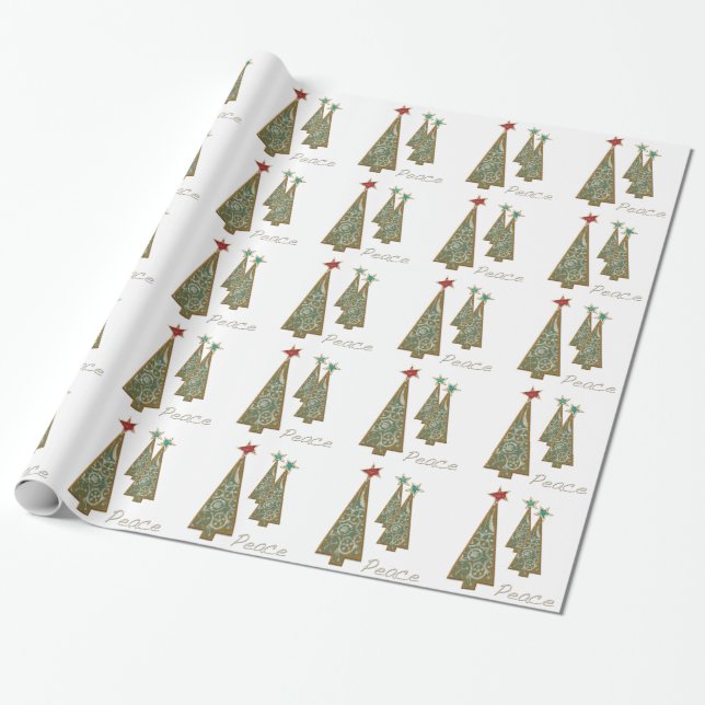 Christmas Trees-Peace Wrapping Paper (Unrolled)
