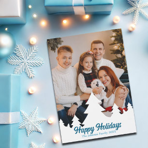 Christmas Trees Photo Blue Script Magnet Card