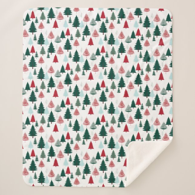 Christmas Trees Pine Forest Cosy Patterned Sherpa Blanket (Front)