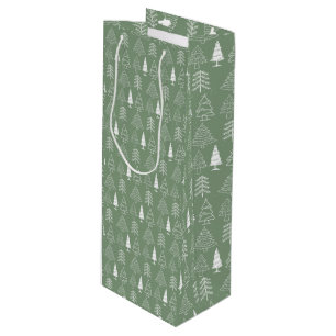 Christmas trees Pine Nature Forest Xmas watercolor Wine Gift Bag