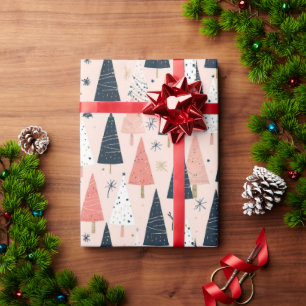 Christmas Trees Pink Black  Wrapping Paper
