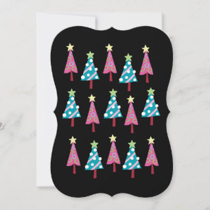 Christmas Trees Pink & Blue, Black Greeting Card