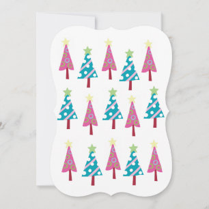 Christmas Trees Pink & Blue Flat Greeting Card
