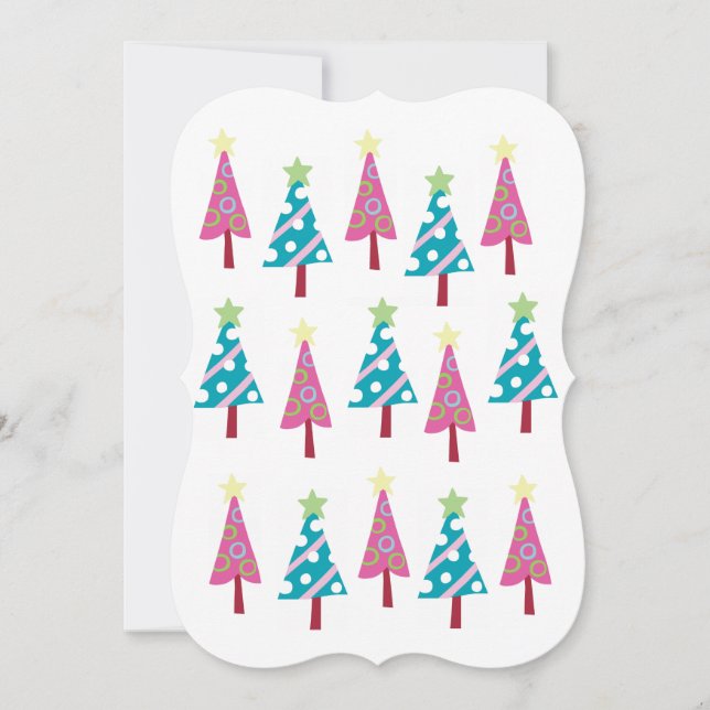 Christmas Trees Pink & Blue Flat Greeting Card (Front)