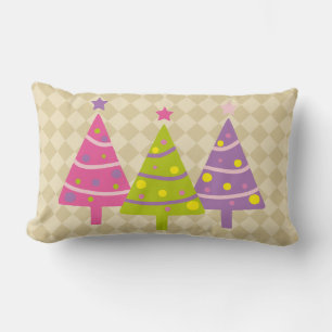 Christmas Trees Pink Cute Beige  Lumbar Cushion