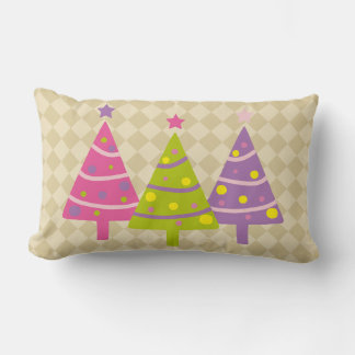 Christmas Trees Pink Cute Beige Lumbar Cushion