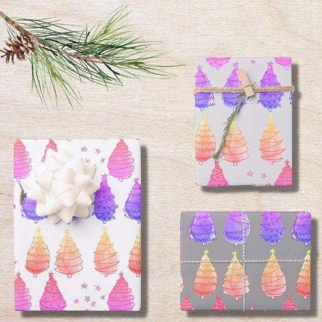 Christmas Trees Pink Purple Wrapping Paper Sheet (Creator Uploaded)