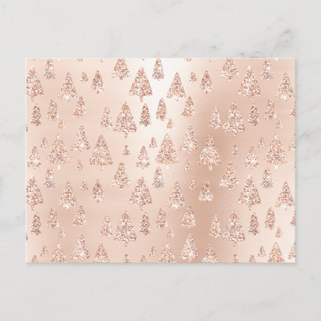 Christmas Trees Pink Rose Gold Blush Powder Glam Holiday Postcard (Front)
