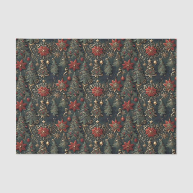 Christmas trees, poinsettias, snowflakes, stars tissue paper (Front)