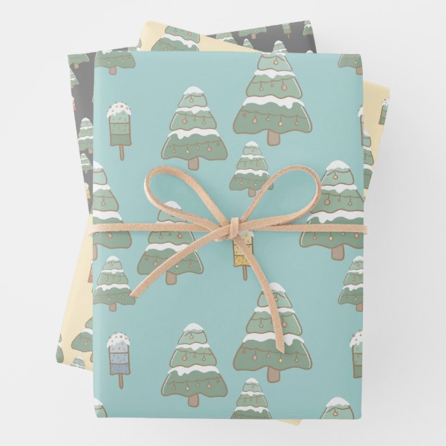 Christmas Trees & Popsicles Gift Wrap (In situ)