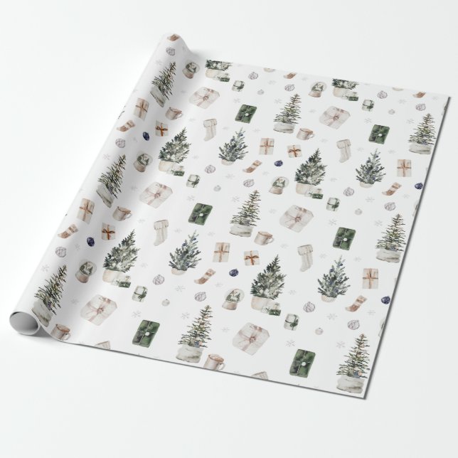 Christmas Trees & Presents Wrapping Paper (Unrolled)