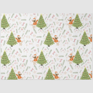 Christmas trees &pug dog pattern custom background tissue paper