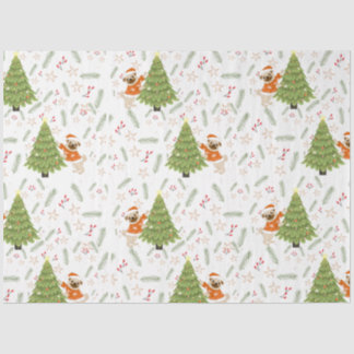 Christmas trees &pug dog pattern custom background tissue paper