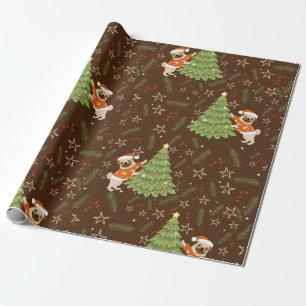 Christmas trees &pug dog pattern custom background wrapping paper