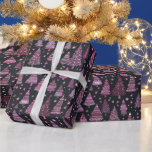Christmas Trees Purple White Black Christmas Wrapping Paper<br><div class="desc">Introducing our Super Cute Black Christmas Wrapping Paper, the perfect choice to add a touch of modern elegance and festive charm to your holiday gifts. This delightful wrapping paper features a sophisticated black background, setting the stage for a joyful winter scene. Adorned with super cute purple and white Christmas trees,...</div>