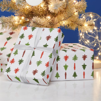 Christmas Trees Red and Green on White Wrapping Paper