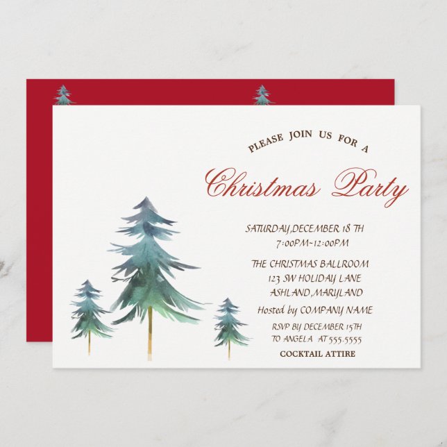 Christmas Trees Red Corporate Christmas Party Invitation (Front/Back)
