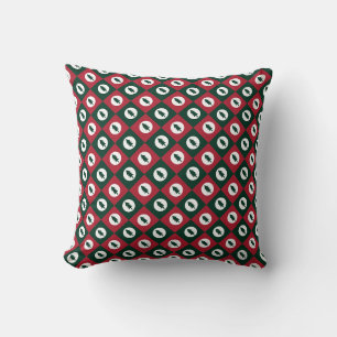 Christmas Trees Red Green and White Pattern Cushion