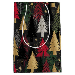 Christmas Trees Red Green Gold Medium Gift Bag