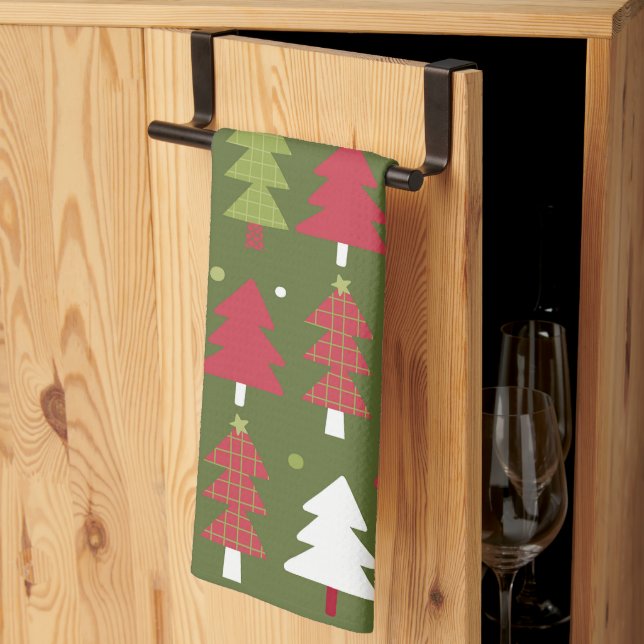 Christmas Trees Red White and Green Tea Towel (Thirds Fold)