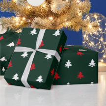 Christmas Trees red white dark pine green pattern