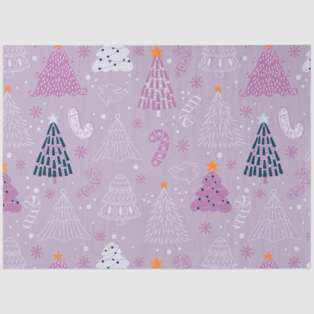 Christmas Trees Reindeer Candy Canes Christmas Tissue Paper (Front)