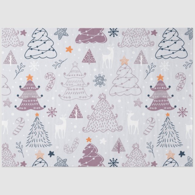 Christmas Trees Reindeer Candy Canes Christmas Tissue Paper (Front)