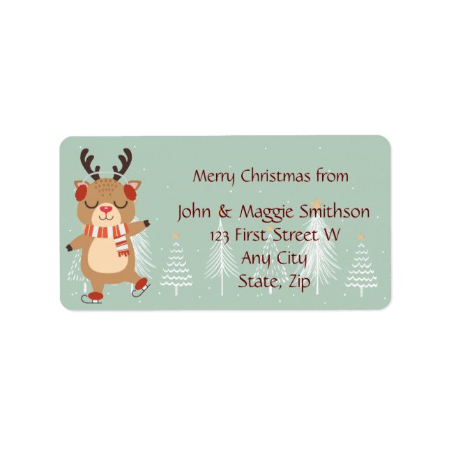 Christmas Trees Reindeer Fun Custom  Label (Front)