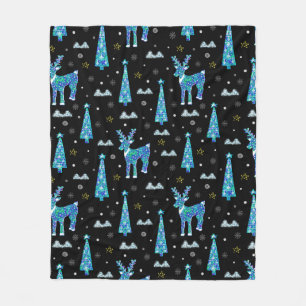 Christmas trees, reindeer snowflakes. Winter illus Fleece Blanket