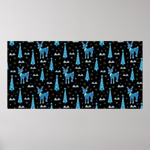 Christmas trees, reindeer snowflakes. Winter illus Poster