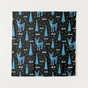 Christmas trees, reindeer snowflakes. Winter illus Tapestry