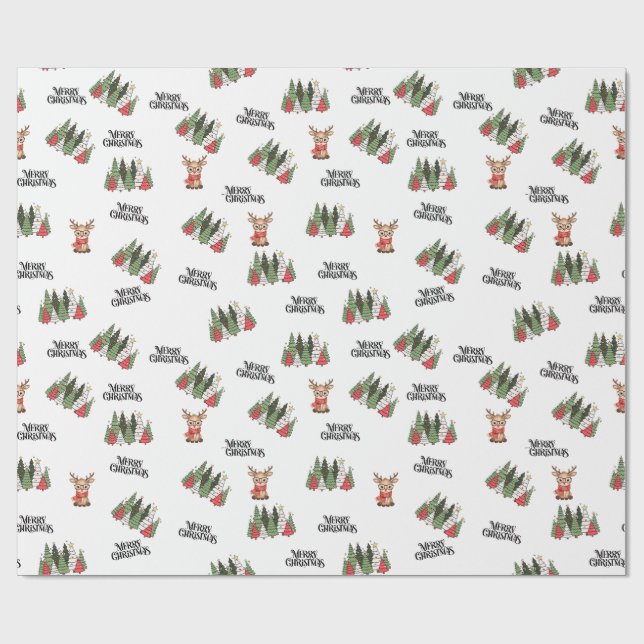 Christmas Trees & Reindeer Wrapping Paper (Flat)