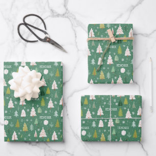 Christmas Trees Repeating Name Personalised Wrapping Paper Sheet