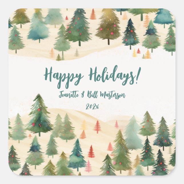 Christmas Trees Rustic Forest Square Sticker (Front)