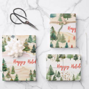 Christmas Trees Rustic Wrapping Paper Sheet