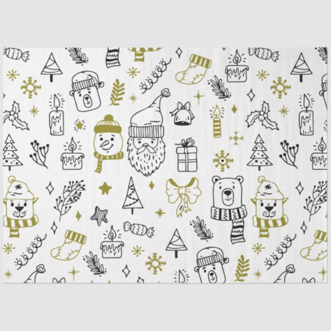 Christmas Trees Santa Bears White Christmas Tissue Paper (Front)