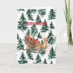 Christmas Trees Santa in Sleigh Reindeer Card