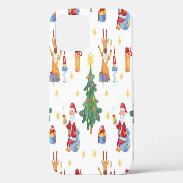 Christmas trees, Santa: watercolor pattern. Case-Mate iPhone Case (Back)
