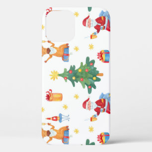 Christmas trees, Santa: watercolor pattern. iPhone 12 Case