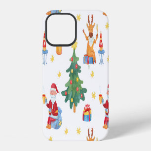 Christmas trees, Santa: watercolor pattern. iPhone 12 Case