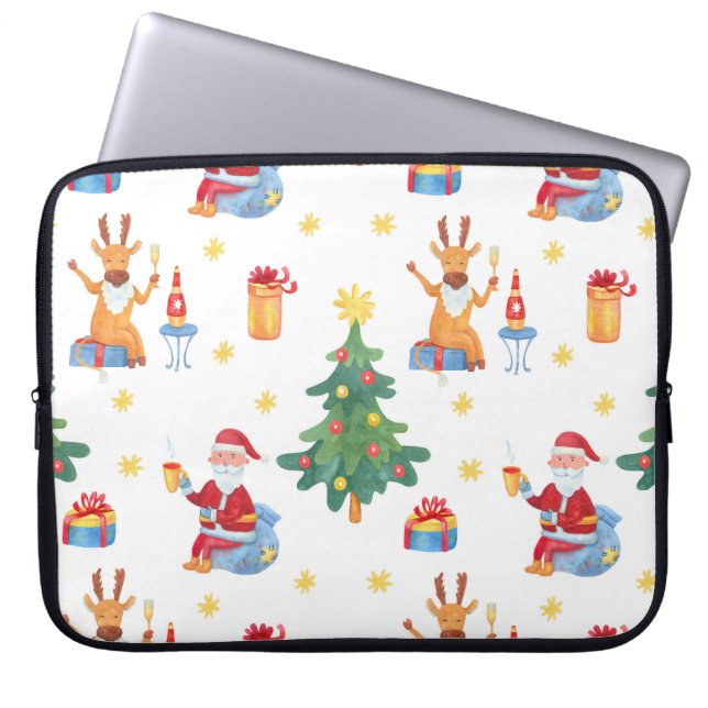 Christmas trees, Santa: watercolor pattern. Laptop Sleeve (Front)
