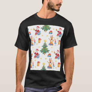 Christmas trees, Santa: watercolor pattern. T-Shirt