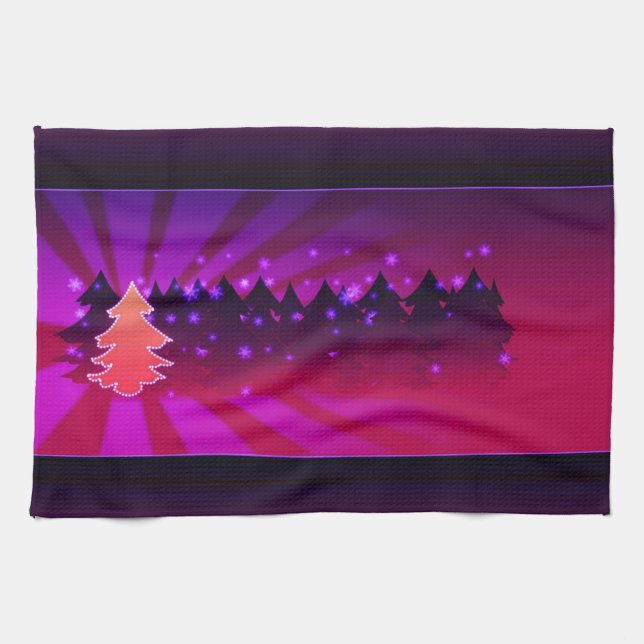 Christmas Trees Shades of Purple Tea Towel (Horizontal)